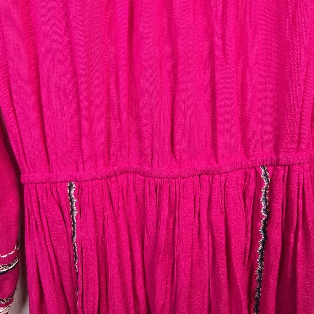 FREE PEOPLE Women's Delilah Embroidered Wrap Mini Dress In Hot Pink Boho Size M - Picture 15 of 16